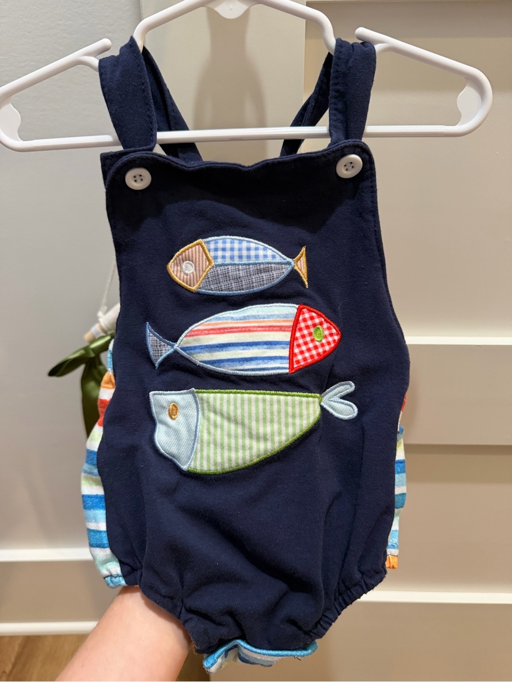 Navy Fish Appliqué Baby Romper by